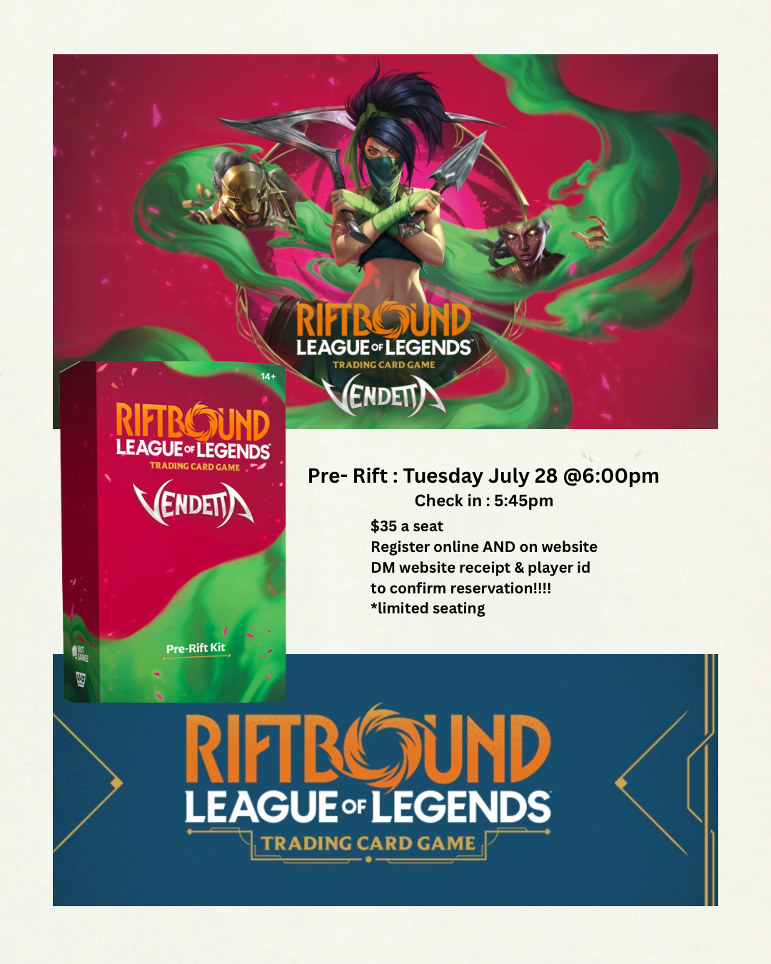1 Spot | Pre-rift Vandetta 7/28 @ 6pm